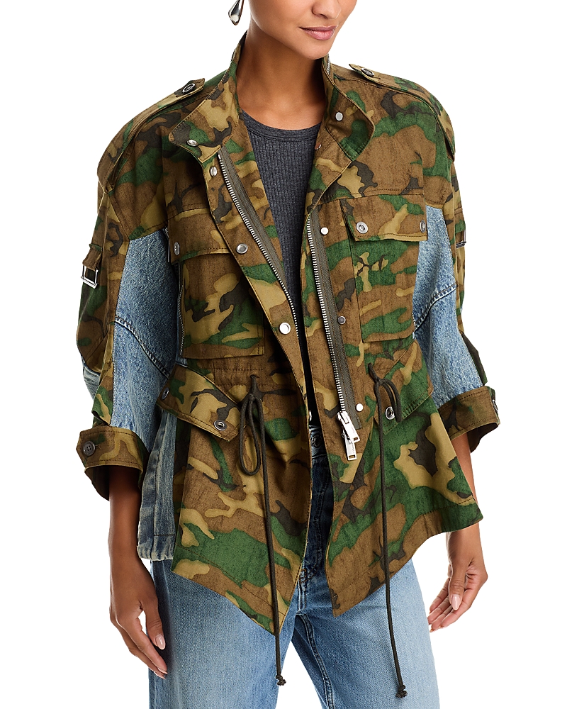 3.1 Phillip Lim Patchwork Camo Ripstop Cinched Utility Jacket Dark Olive Multi In Dark Olive