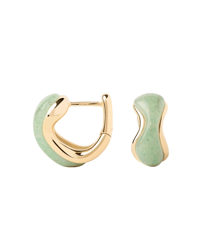 Pdpaola 18ct Gold-plated Green Aventurine Musa Huggie Hoop Earrings In Green