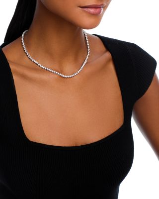 Certified Lab Grown Diamond Tennis Necklace in 18K White Gold, 15.0 tcw
