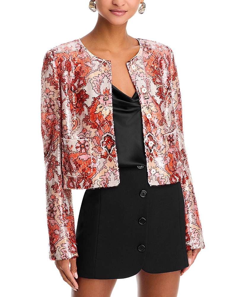 Cinq À Sept Cinq A Sept Sequin Damask Jacket In Pink Poppy