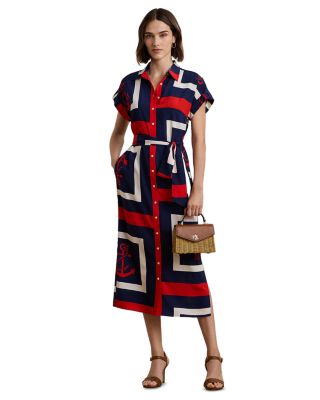 Ralph Lauren - Anchor Print Belted Crepe Shirt Dress