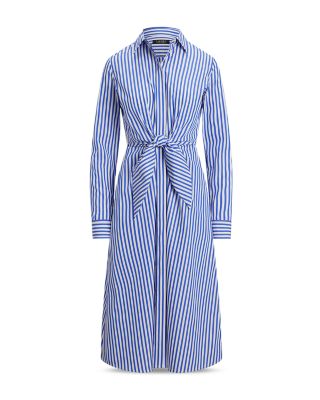 Striped Tie Front Broadcloth Shirt Dress