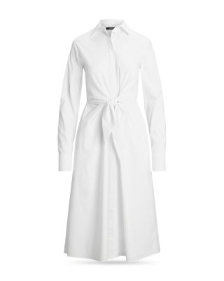 Tie Front Cotton Blend Shirt Dress