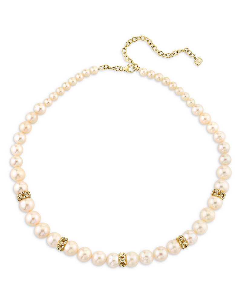 Sydney Evan 14k Yellow Gold Graduated Freshwater Pearl & Diamond Link Collar Necklace, 18-20 In Gold