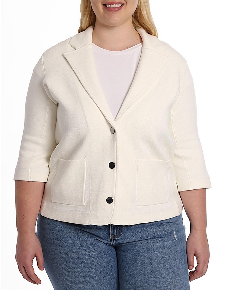 Minnie Rose Women's Cotton-blend Knit Single-breasted Blazer In White