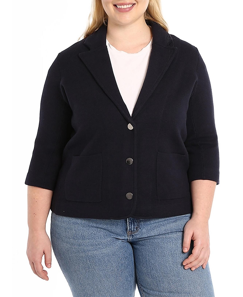 Minnie Rose Plus Size Cotton Blend Blazer In Navy