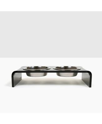Small Smoke Grey Double Bowl Pet Feeder, 1 Pint Bowls