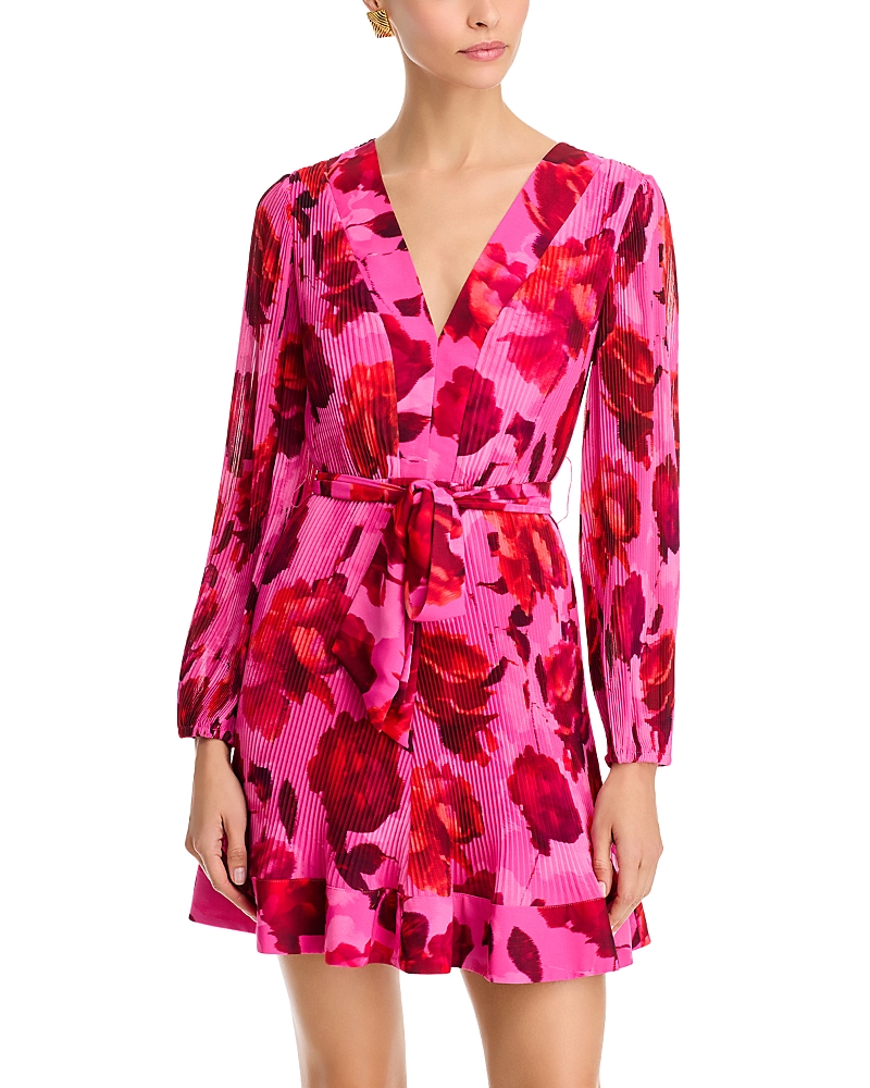 Milly Liora Blurred Blossom Pleated Dress In Pink Multi