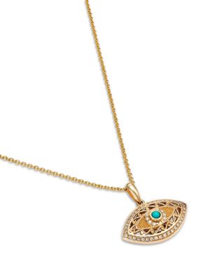 Turquoise & Diamond Evil Eye Pendant Necklace in 14K Yellow Gold, 18" 
