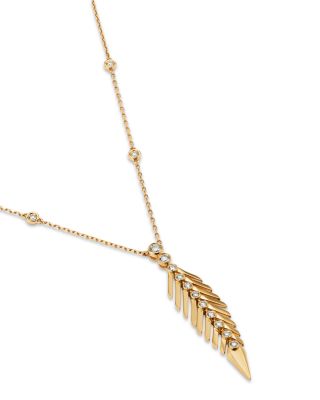 Diamond Feather Pendant Necklace in 14K Yellow Gold, 0.49 tcw 