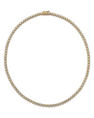 Diamond Crown Set Tennis Necklace in 14K Yellow Gold, 10.0 tcw