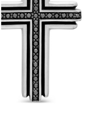 Men's Deco Cross Pendant in Sterling Silver with Black Diamonds, 34mm