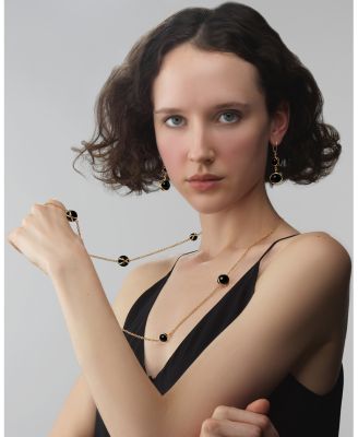 18K Yellow Gold Prisma Black Agate Station Long Chain Necklace, 37"