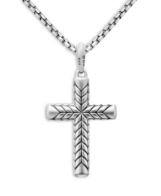 Chevron Sculpted Cross Pendant with Pav&amp;eacute; Black Diamonds 