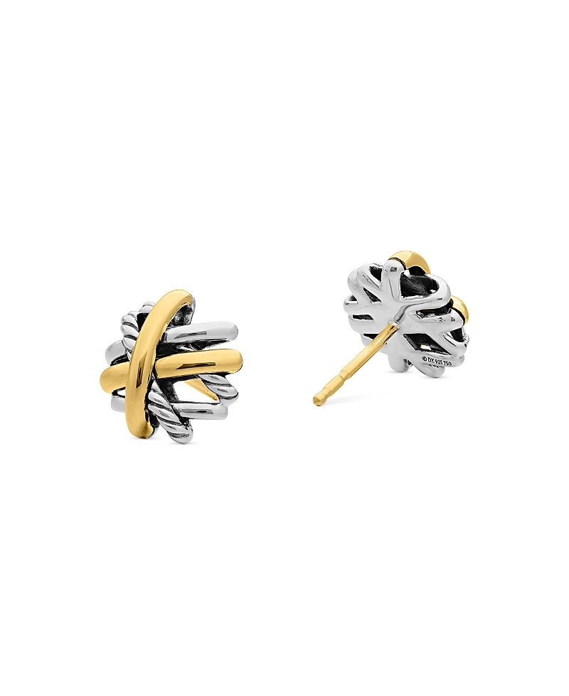 Crossover Stud Earrings in Sterling Silver with 18K Yellow Gold, 11mm