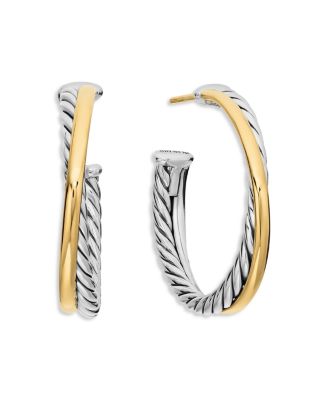 David Yurman - Sterling Silver & 18K Yellow Gold Crossover Medium Hoop Earrings