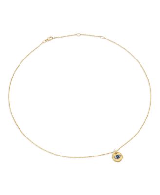 Cable Collectibles Evil Eye Charm Necklace with Blue Sapphire and Diamonds in 18K Gold
