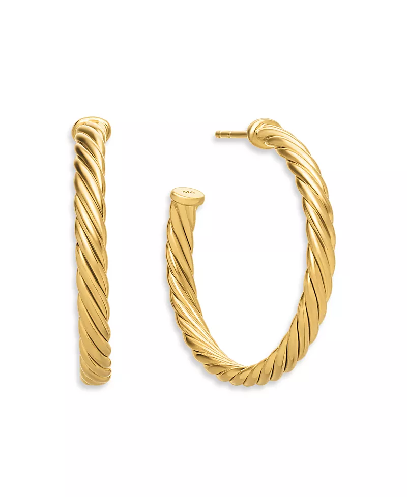 David Yurman Cablespira Hoop Earrings in 18K Yellow Gold, 1in