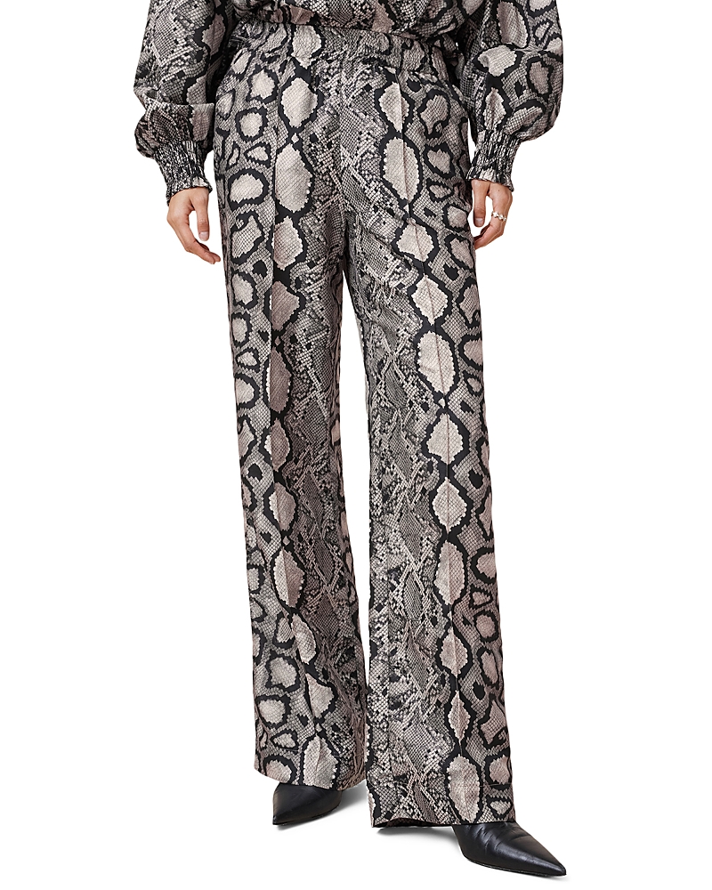 Allsaints Womens Flow Ecru Whit Charli Snake-print Straight-leg Mid-rise Woven Trousers In Flow Ecru