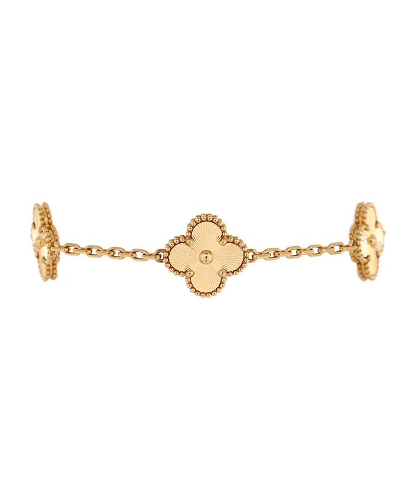 Pre-owned Pre-owned Van Cleef & Arpels Van Cleef & Arpels Vintage Alhambra 5 Motifs Bracelet Guilloche 18k Gold