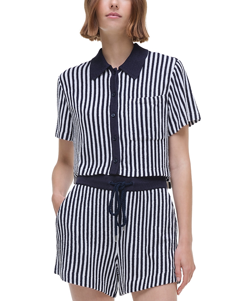 Shop Simkhai Cropped Camp Shirt In Midnight Stripe