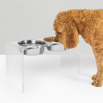 Tall Double Bowl Pet Feeder with Metal Bowls