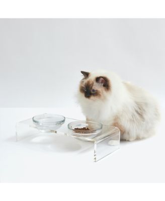 Small Clear Double Glass Bowl Pet Feeder, 1 Pint Bowls