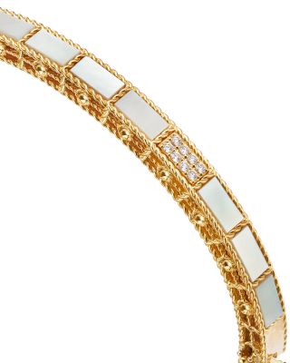 18K Yellow Gold Diamond & Mother of Pearl Mosaic Bangle Bracelet