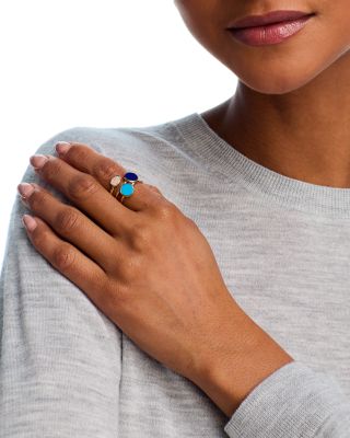 Lapis Lazuli, Turquoise & Diamond Multirow Ring in 14K Yellow Gold