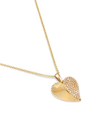 Diamond Pav&eacute; Sunray Heart Pendant Necklace in 14K Yellow Gold, 0.25 tcw