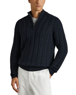 Reiss Half Zip Funnel Cable Knit Sweater