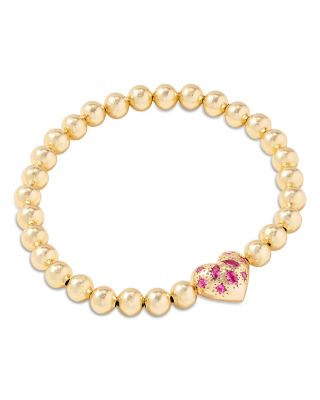Kendra Scott Holland 14K Gold Plated Mixed Cut Stone Heart Charm Beaded Stretch Bracelet