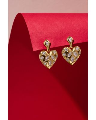 Holland 14K Gold Plated Mixed Cut Stone Heart Drop Earrings 