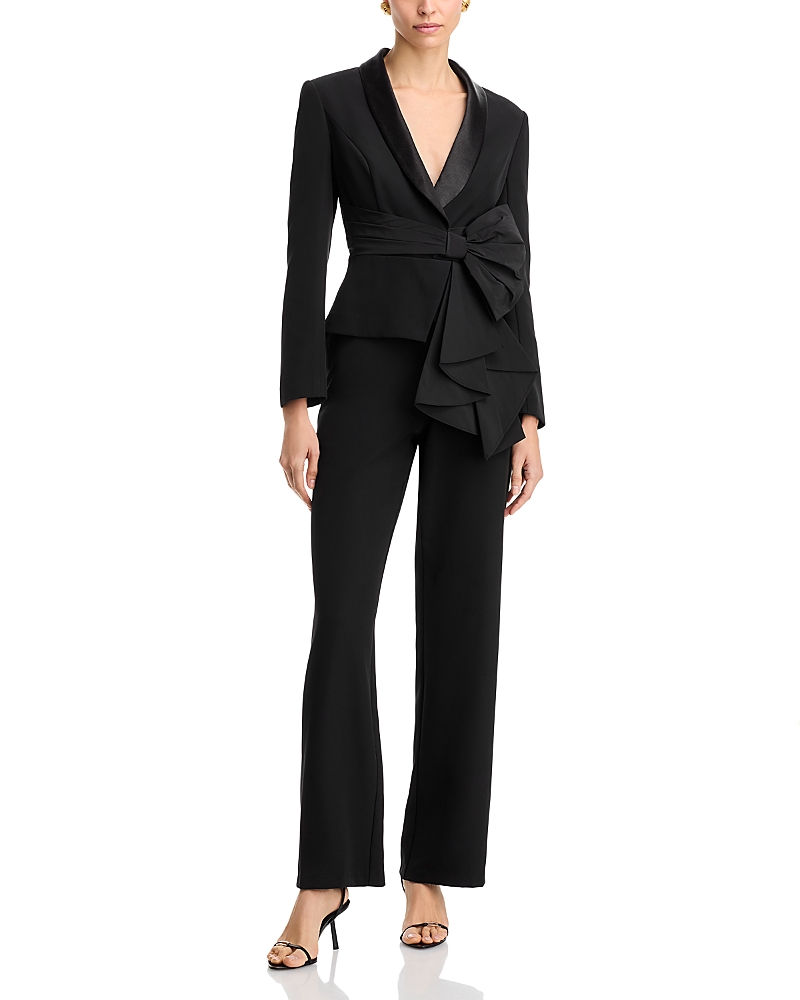 Aidan Mattox Straight-leg Bow Stretch Crepe Jumpsuit In Black