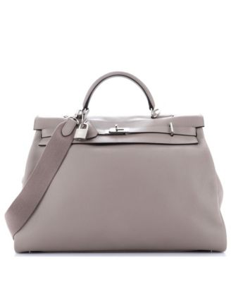 Pre-Owned Hermes Kelly 50 Handbag Grey Novillo with Palladium Hardware