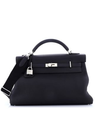 Pre-Owned Hermes 42 Kelly Maxi Handbag Black Togo with Palladium Hardware