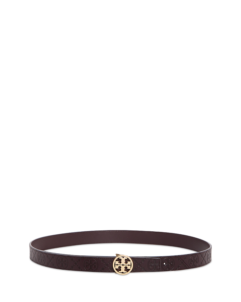 Tory Burch Women's Miller Monogram Embossed Logo Leather Belt In Maroon