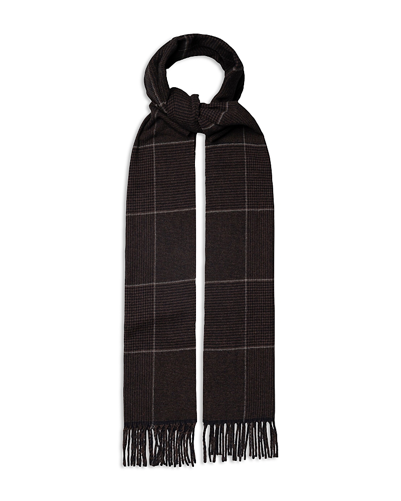 Eton Prince Of Wales Check Cashmere Scarf In Navy Blue