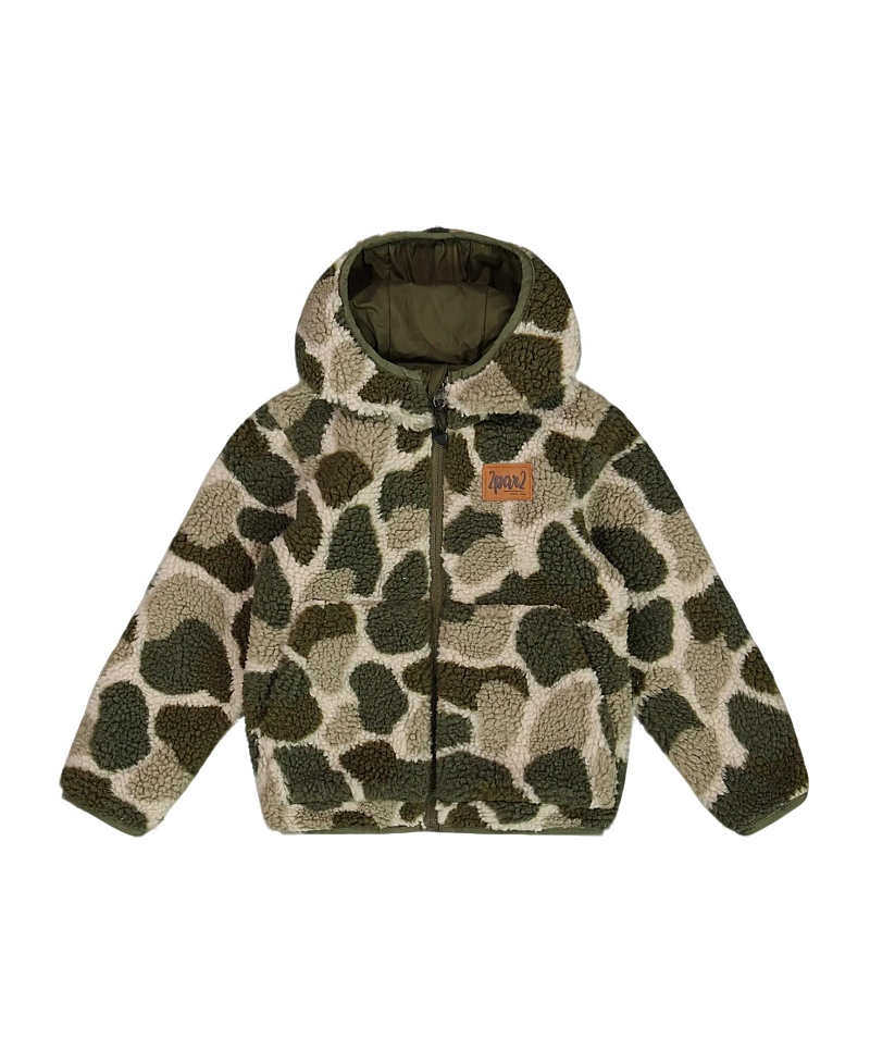Deux Par Deux Boys' Reversible Soft Fleece Jacket Camouflage Green - Baby In Kombu Green