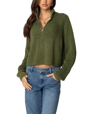 Edikted - Cropped Rib Knit Half Zip Sweater