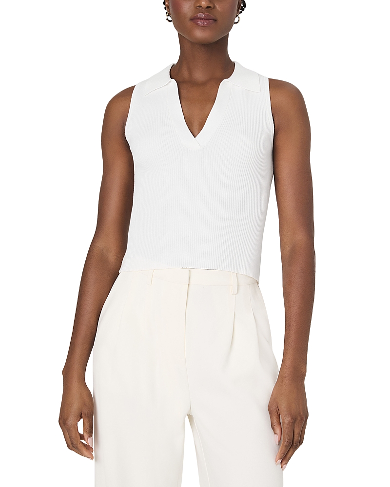 French Connection Mozza Sleeveless Johnny Collar Rib Sweater In Summer White