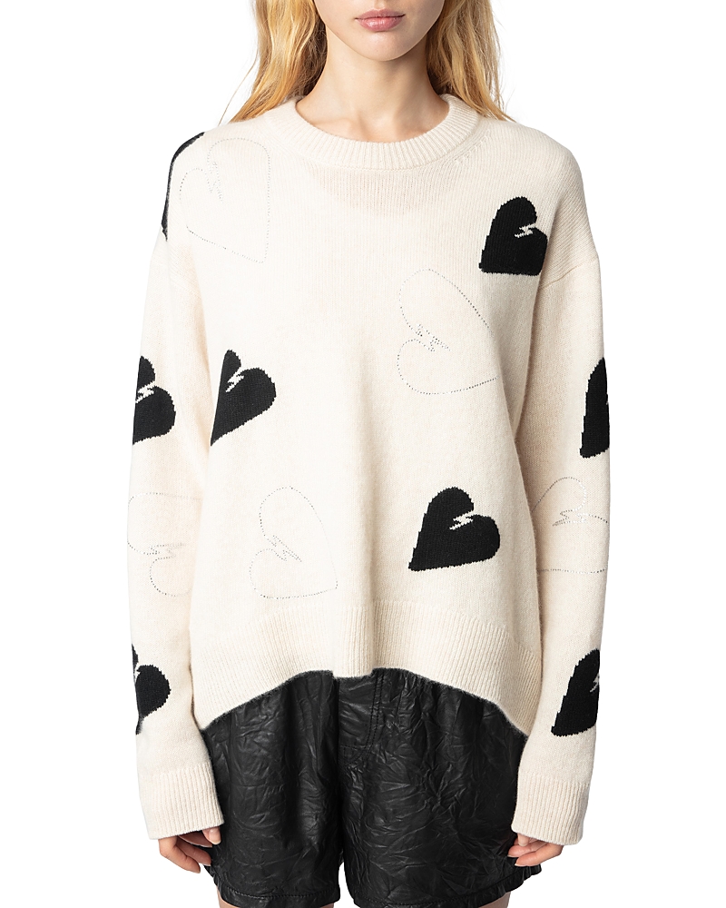Zadig & Voltaire Markus Embellished Heart Cashmere Sweater In Ecru