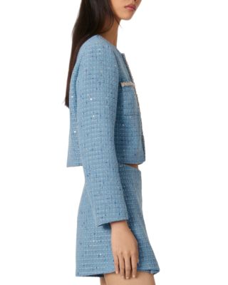 Short Sequin Embellished Tweed Jacket