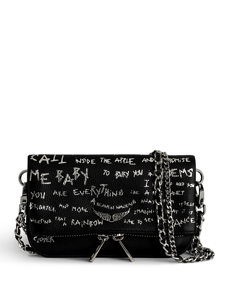 Zadig & Voltaire Womens Black Rocky Ii Graffiti Leather Cross-body Bag In Black