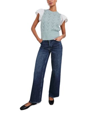 Everly Pointelle Contrast Sleeve Sweater