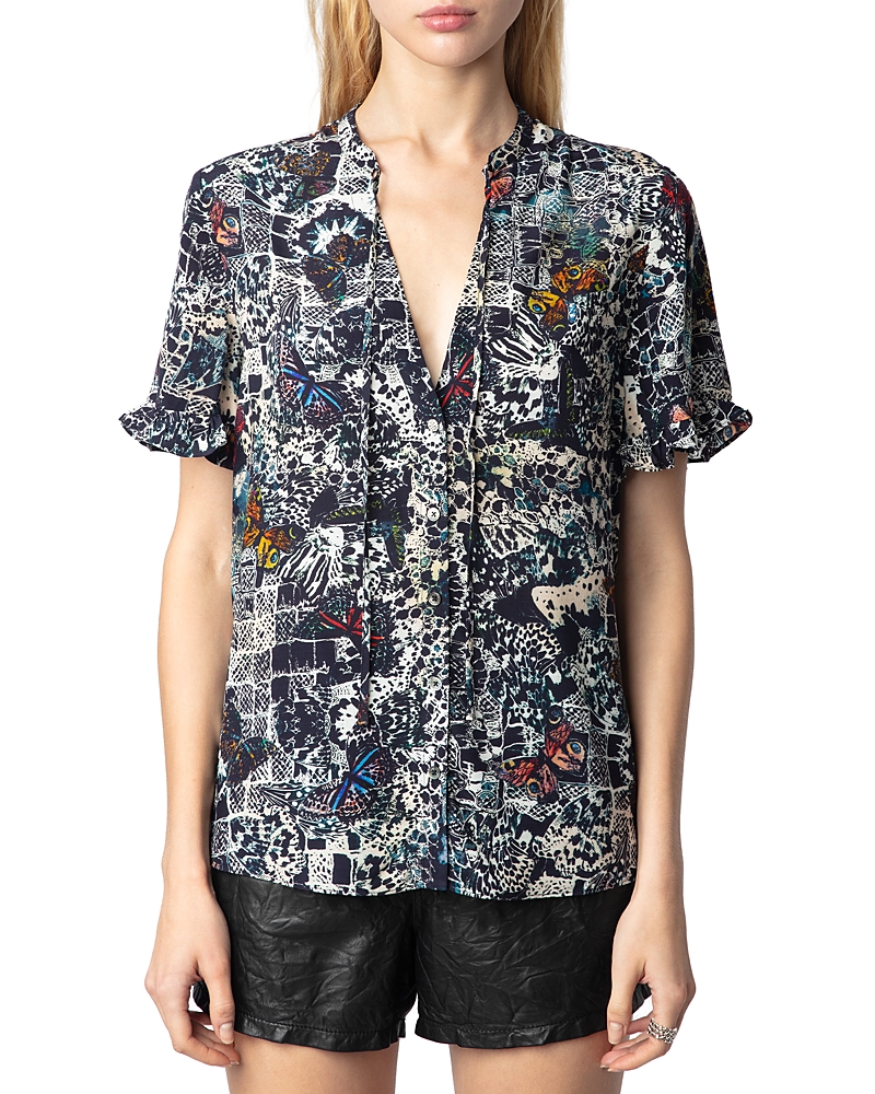 ZADIG & VOLTAIRE TAFIZ SOFT BUTTERFLY PRINT TOP