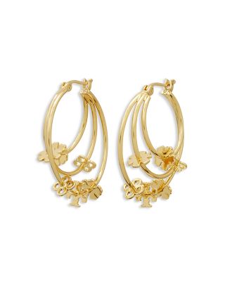 Tory Burch Kira Clover Triple Row Hoop Earrings in 18K Gold Plated