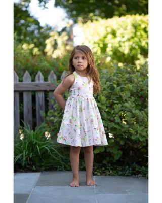 Girls' Woven Cross Back Dress in Pink Plants - Little Kid