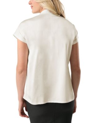 Women&#39;s Short Sleeve Satin Maternity Shell Top with Concealed Nursing Zip