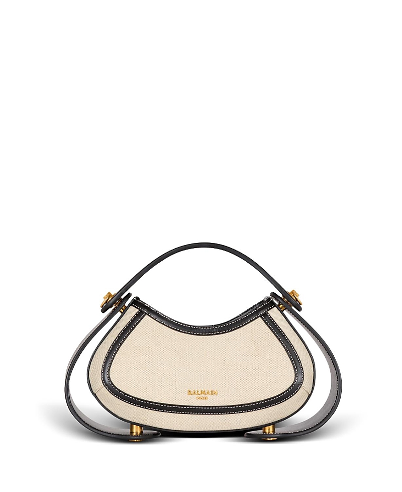 Balmain Jolie Madam Medium Top-handle Bag In Canvas And Box Leather In Beige